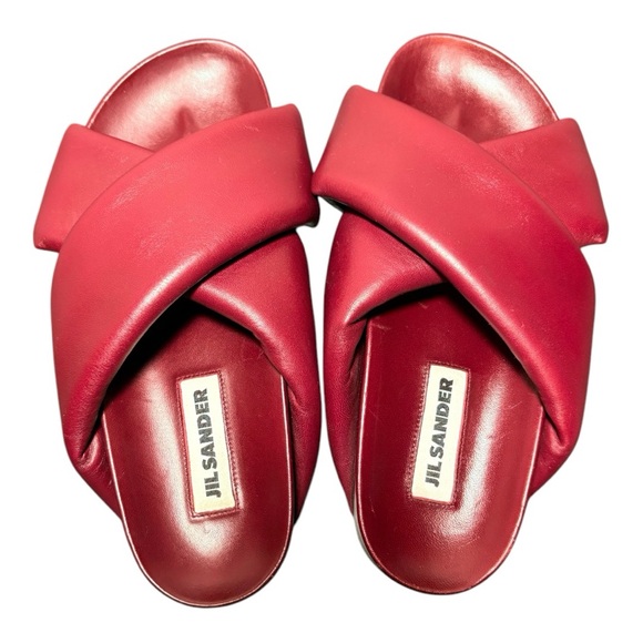 JIL SANDER Crossover Burgundy Leather Sandals - Picture 2 of 11